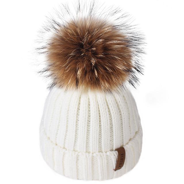 Paris-Chapeau bonnet & skullies Blanc / 4-10  ans Bonnet d'hiver pompon pour enfants de 2 à 7