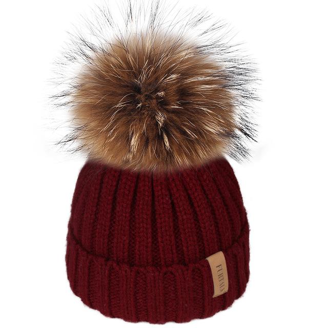 Paris-Chapeau bonnet & skullies Bordeaux / 4-10  ans Bonnet d'hiver pompon pour enfants de 2 à 7