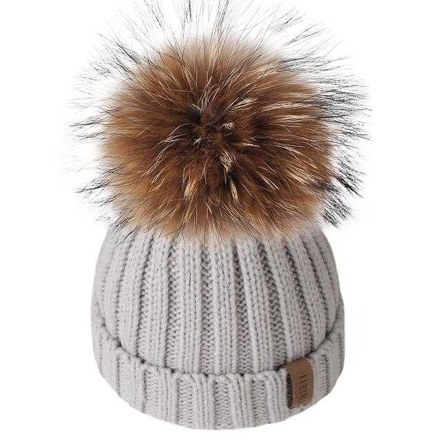 Paris-Chapeau bonnet & skullies Gris Clair / 4-10  ans Bonnet d'hiver pompon pour enfants de 2 à 7