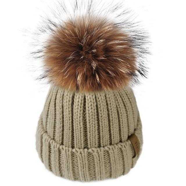 Paris-Chapeau bonnet & skullies Light Green / 4-10  ans Bonnet d'hiver pompon pour enfants de 2 à 7