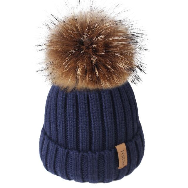 Paris-Chapeau bonnet & skullies Marine / 1-4  ans Bonnet d'hiver pompon pour enfants de 2 à 7