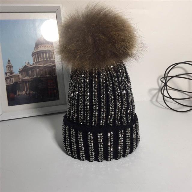 Paris-Chapeau bonnet & skullies Noir Bonnet  À La Main Rayé Strass