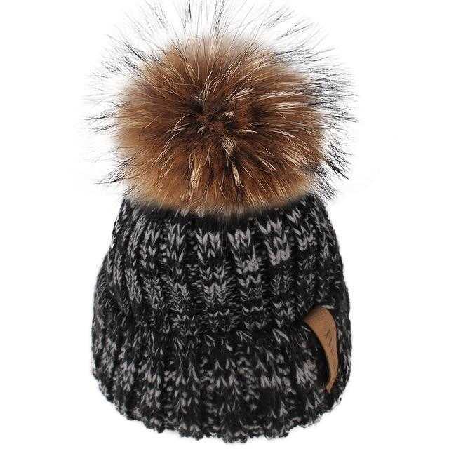 Paris-Chapeau bonnet & skullies Noir Gris / 4-10  ans Bonnet d'hiver pompon pour enfants de 2 à 7