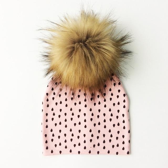 Paris-Chapeau bonnet & skullies pluie rose 2 Bonnet D'hiver Enfant pompon en Fourrure