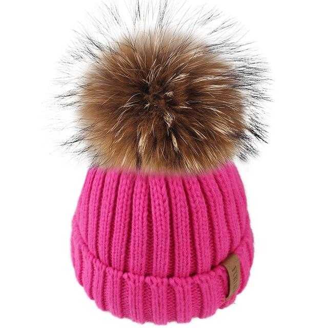 Paris-Chapeau bonnet & skullies Rose / 4-10  ans Bonnet d'hiver pompon pour enfants de 2 à 7