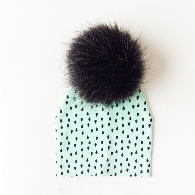 Paris-Chapeau bonnet & skullies Vert Bonnet D'hiver Enfant pompon en Fourrure