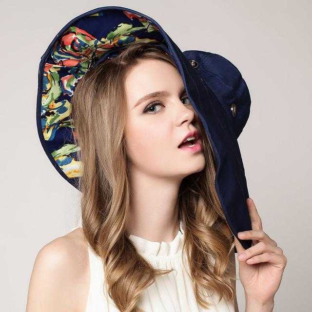 Paris-chapeau capeline et chapeaux d'été Bleu marine Chapeau D'été pliable grand bord