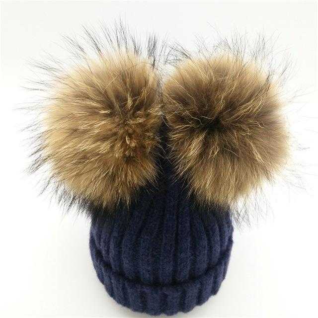 Paris-chapeau chapeau d'hiver Bonnet tricoté en Laine & Coton avec deux Pompons