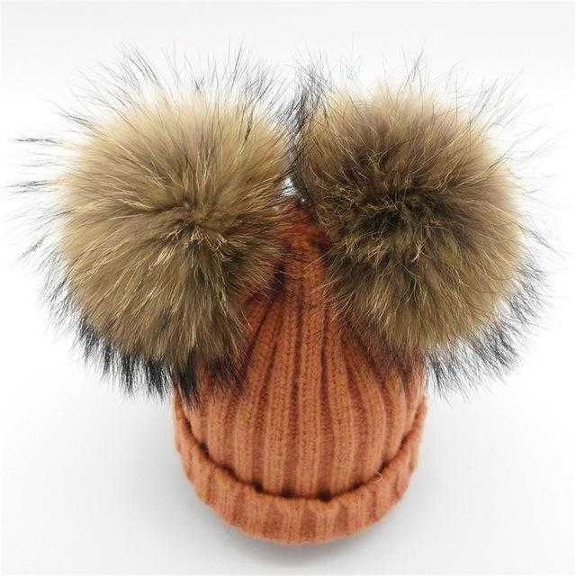 Paris-chapeau chapeau d'hiver Bonnet tricoté en Laine & Coton avec deux Pompons