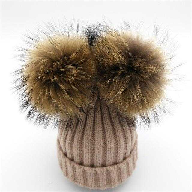 Paris-chapeau chapeau d'hiver Bonnet tricoté en Laine & Coton avec deux Pompons