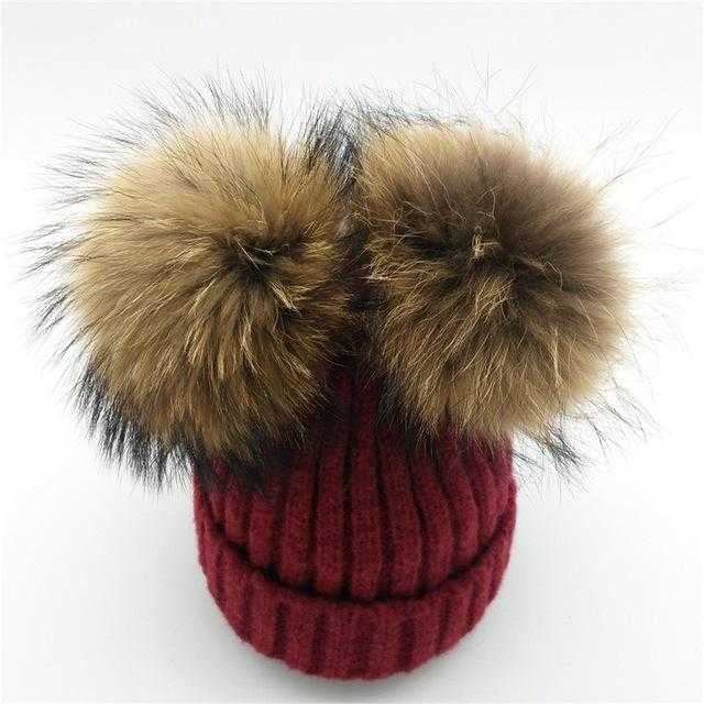 Paris-chapeau chapeau d'hiver Bonnet tricoté en Laine & Coton avec deux Pompons