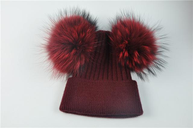 Paris-chapeau chapeau d'hiver Bordeaux Bonnet double pompons