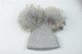 Paris-chapeau chapeau d'hiver Gris Bonnet double pompons