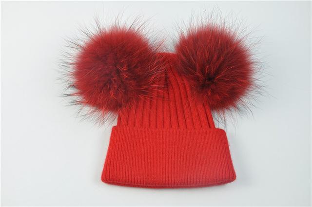 Paris-chapeau chapeau d'hiver Rouge Bonnet double pompons