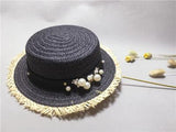 Paris-Chapeau chapeau en paille Noir / 55-58cm Chapeau de paille bandeau en cuir et perles